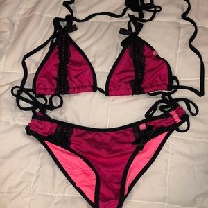 Hot Pink w/ Black Lace Bikini